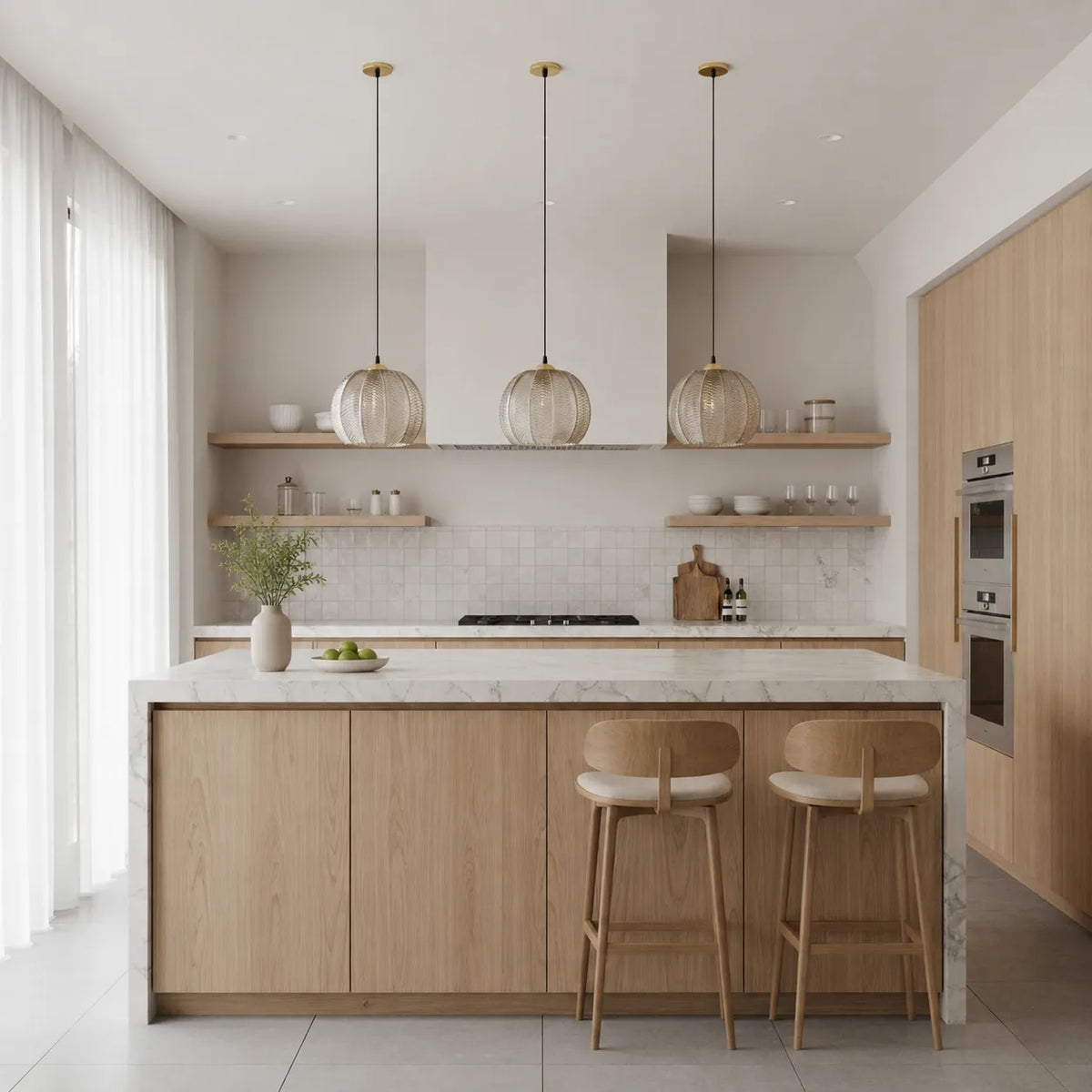 Pendant Light with Leaf-Pattern Glass and Soft Ambient Illumination