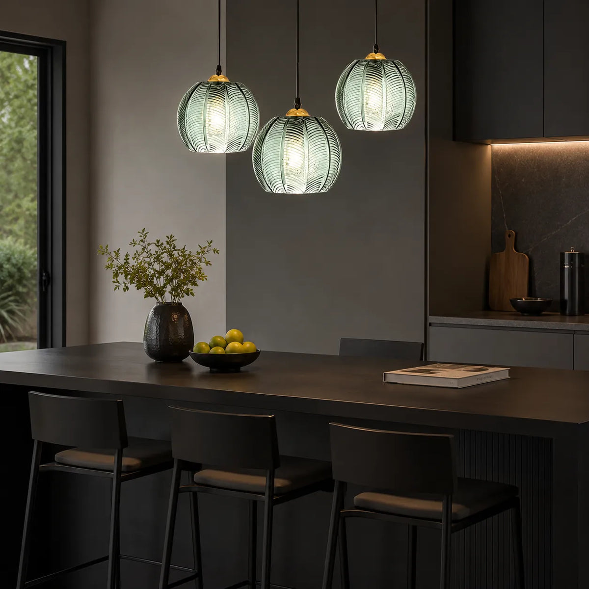 Pendant Light with Leaf-Pattern Glass and Soft Ambient Illumination