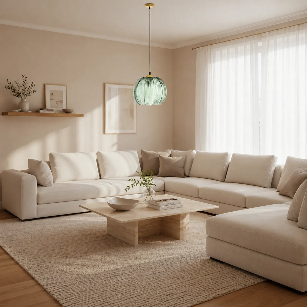 Pendant Light with Leaf-Pattern Glass and Soft Ambient Illumination