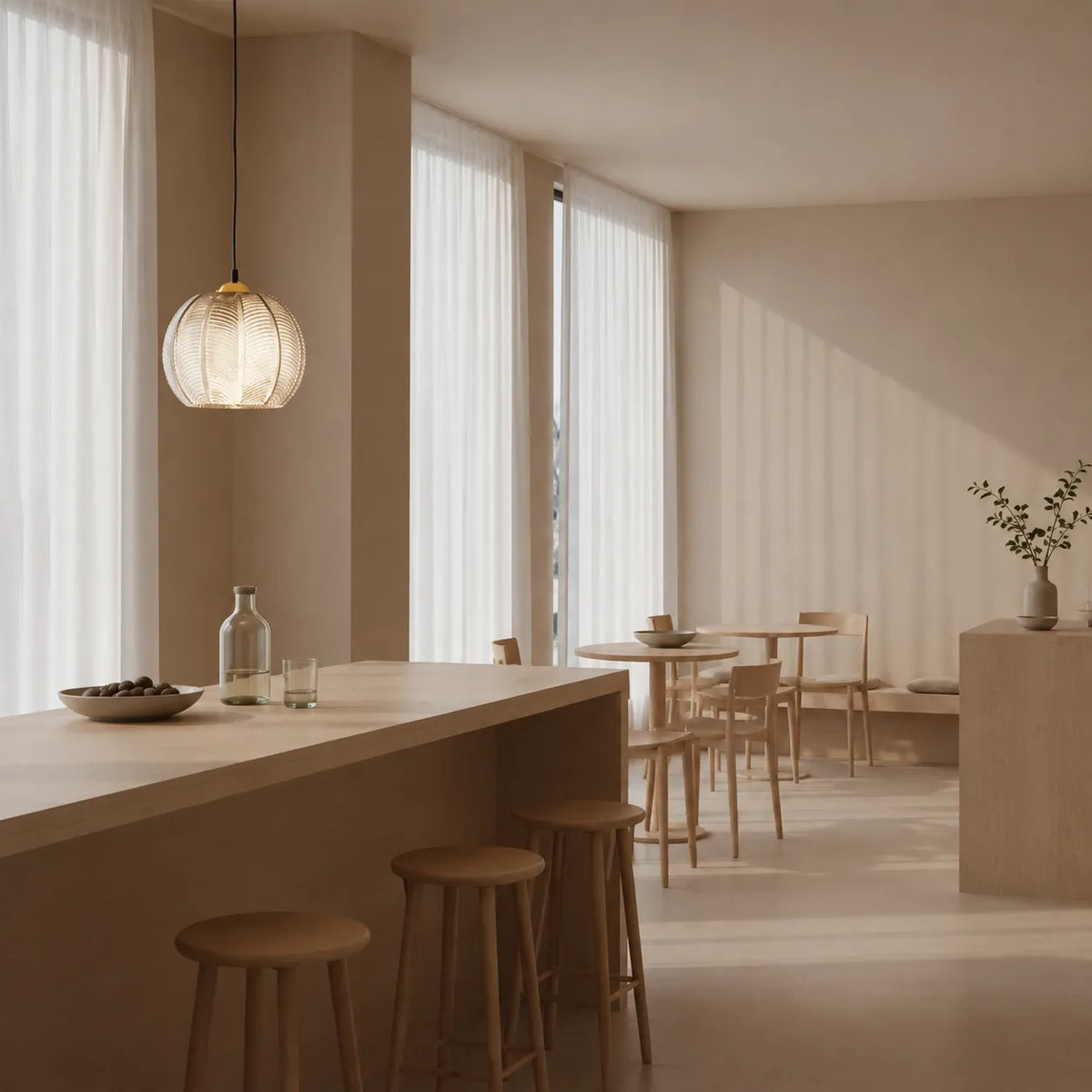 Pendant Light with Leaf-Pattern Glass and Soft Ambient Illumination