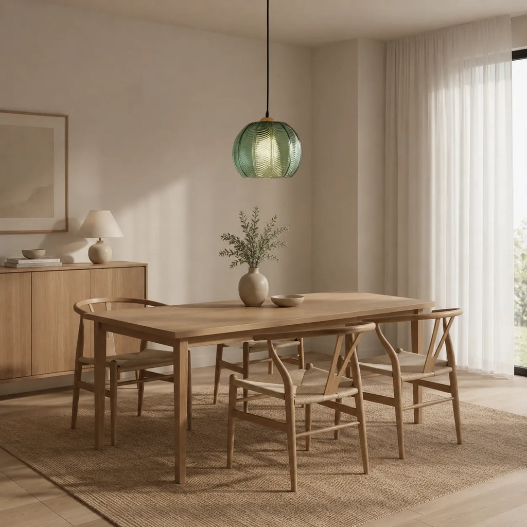 Pendant Light with Leaf-Pattern Glass and Soft Ambient Illumination