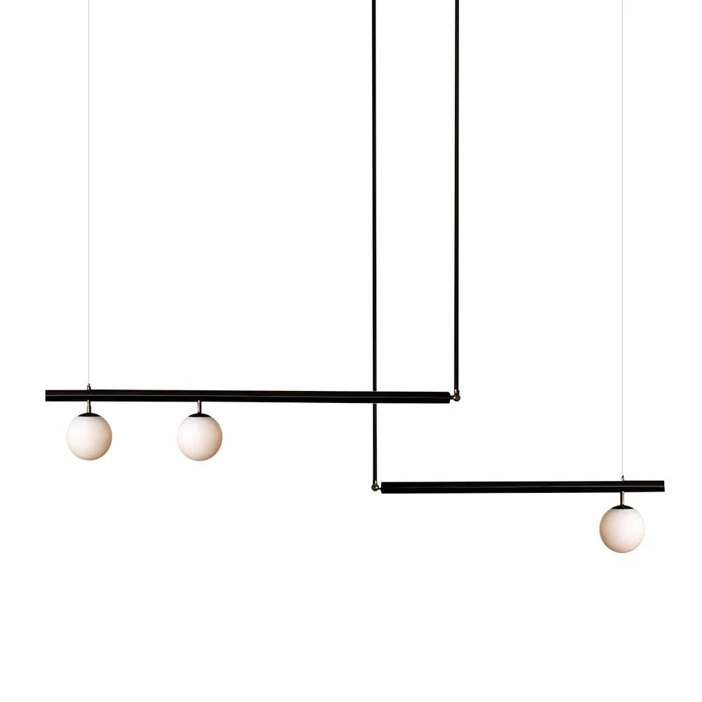 Lineare Pendelleuchte für das Esszimmer mit modernen Glaskugeln im Mid-Century-Stil