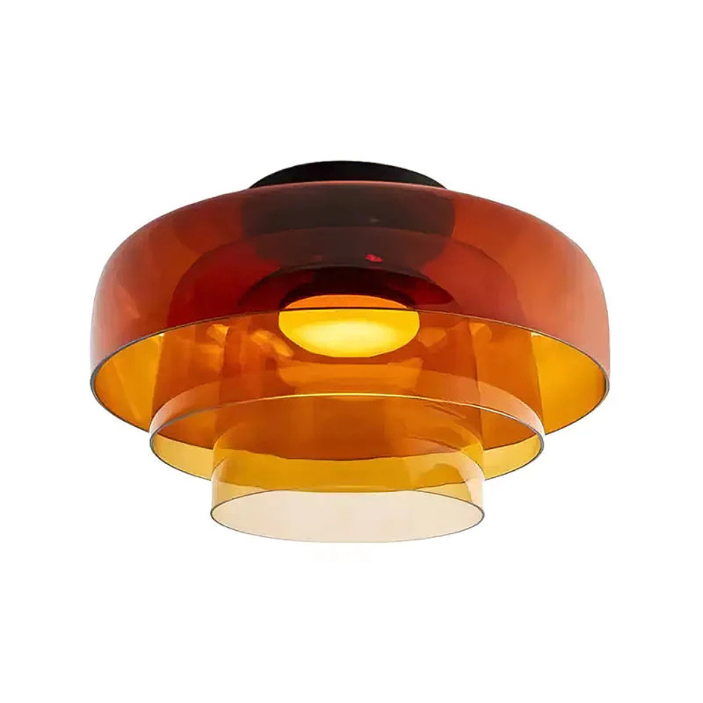 LED Oyster Light with Layered Glass Shade Mid-Century Flush Mount Ceiling Light for Bedroom Hallway