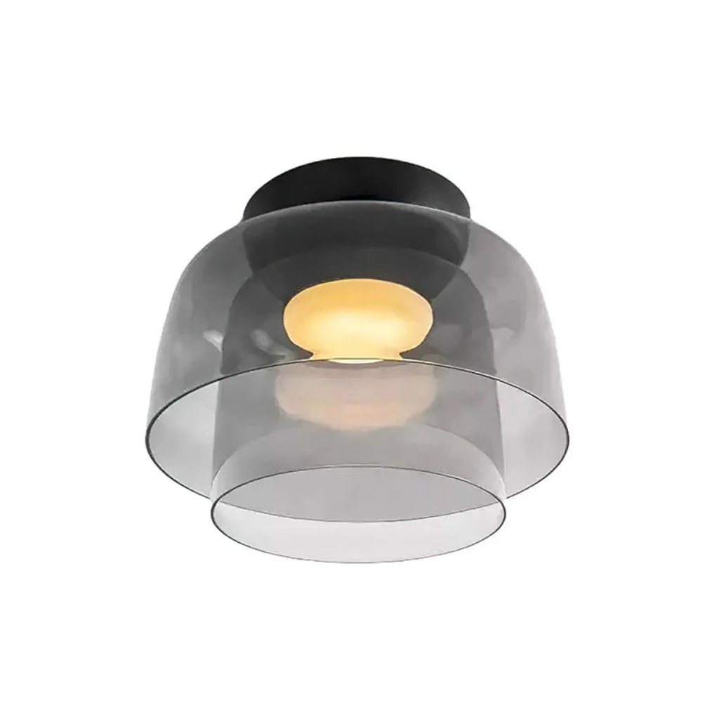 LED Oyster Light with Layered Glass Shade Mid-Century Flush Mount Ceiling Light for Bedroom Hallway