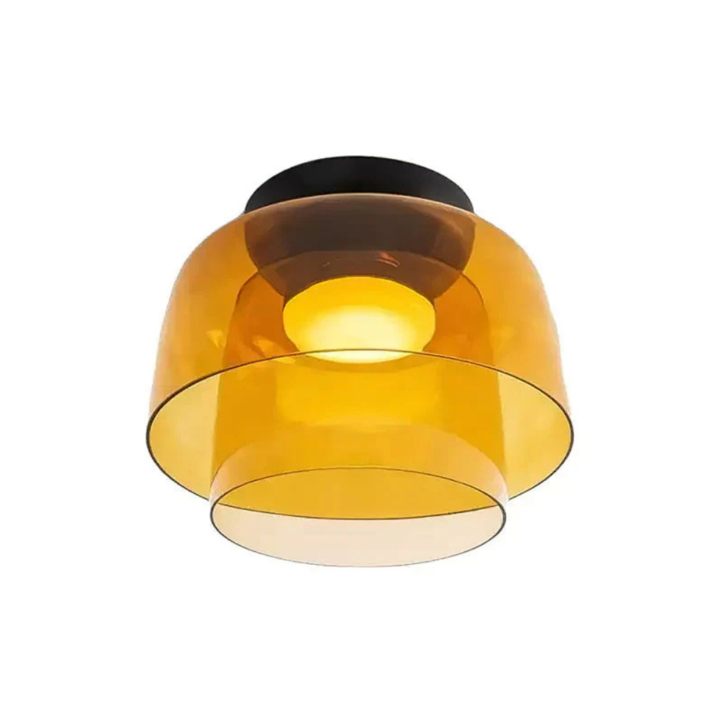 LED Oyster Light with Layered Glass Shade Mid-Century Flush Mount Ceiling Light for Bedroom Hallway
