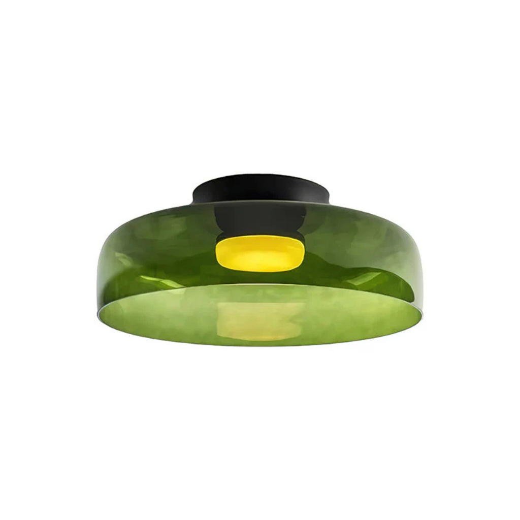 LED Oyster Light with Layered Glass Shade Mid-Century Flush Mount Ceiling Light for Bedroom Hallway