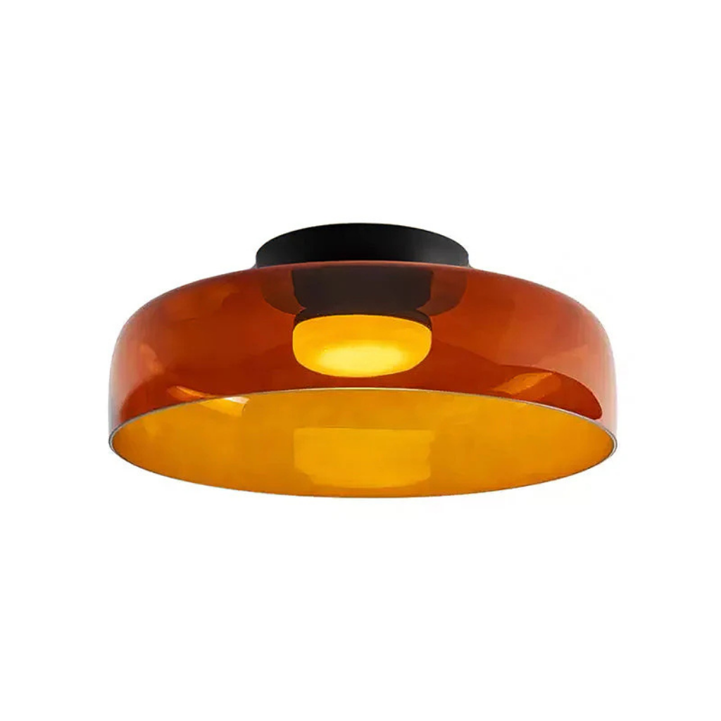 LED Oyster Light with Layered Glass Shade Mid-Century Flush Mount Ceiling Light for Bedroom Hallway