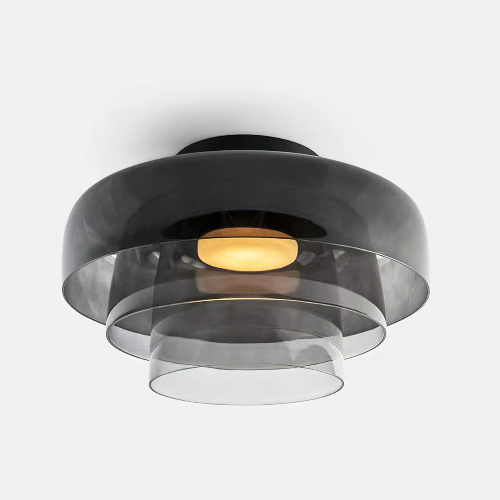 LED Oyster Light with Layered Glass Shade Mid-Century Flush Mount Ceiling Light for Bedroom Hallway