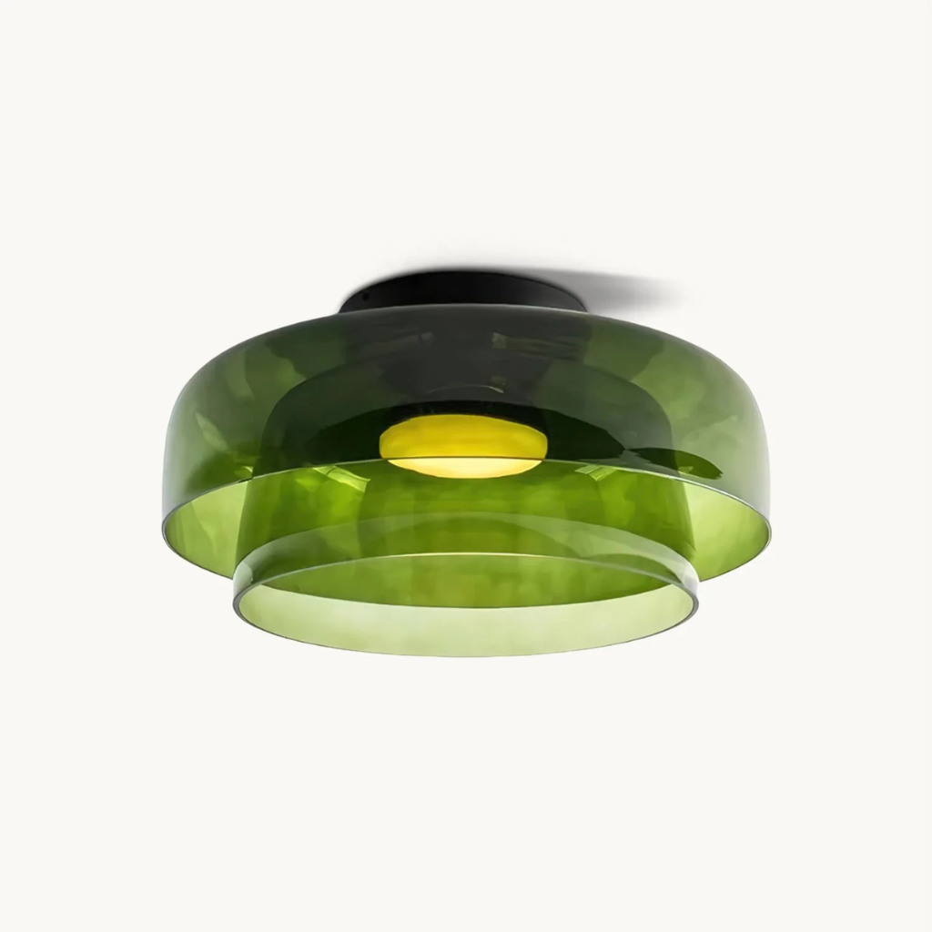 LED Oyster Light with Layered Glass Shade Mid-Century Flush Mount Ceiling Light for Bedroom Hallway