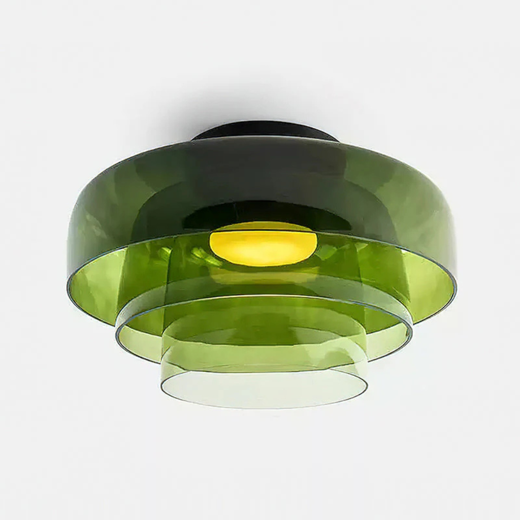 LED Oyster Light with Layered Glass Shade Mid-Century Flush Mount Ceiling Light for Bedroom Hallway