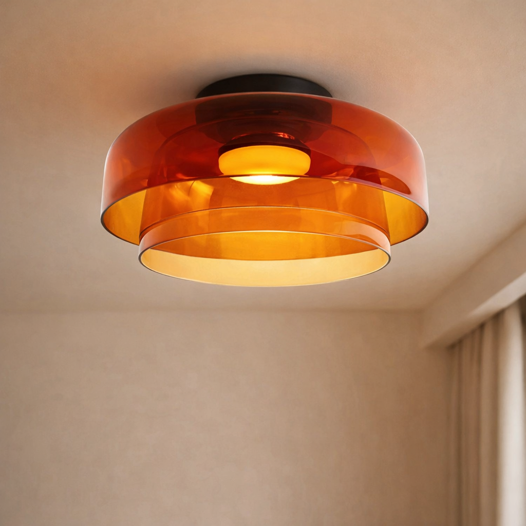 Plafonnier LED avec abat-jour en verre stratifié, style mi-siècle, pour chambre et couloir