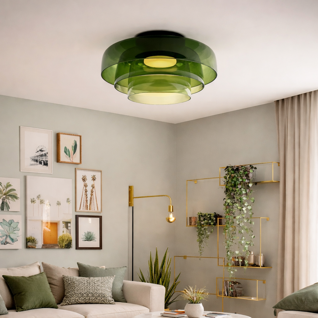 Plafonnier LED avec abat-jour en verre stratifié, style mi-siècle, pour chambre et couloir