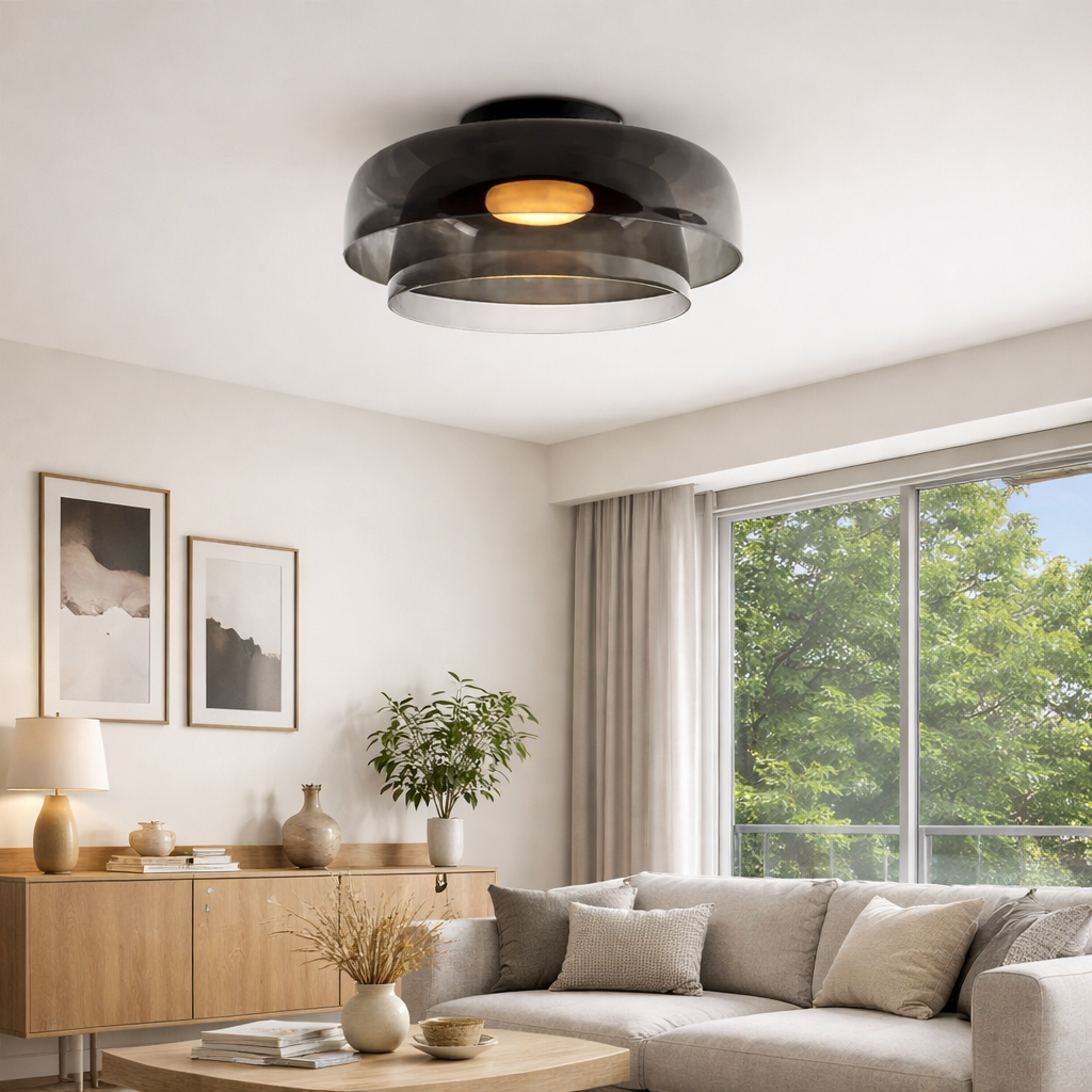 Plafonnier LED avec abat-jour en verre stratifié, style mi-siècle, pour chambre et couloir