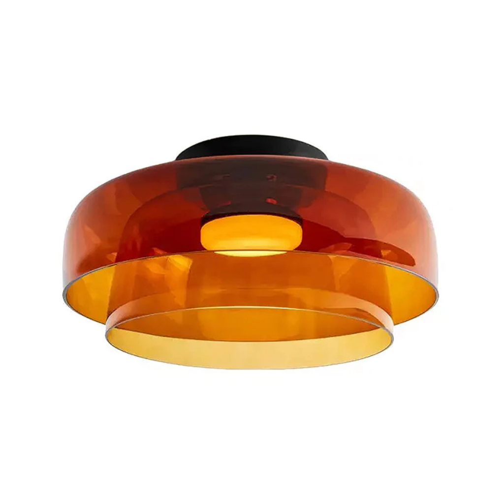 LED Oyster Light with Layered Glass Shade Mid-Century Flush Mount Ceiling Light for Bedroom Hallway