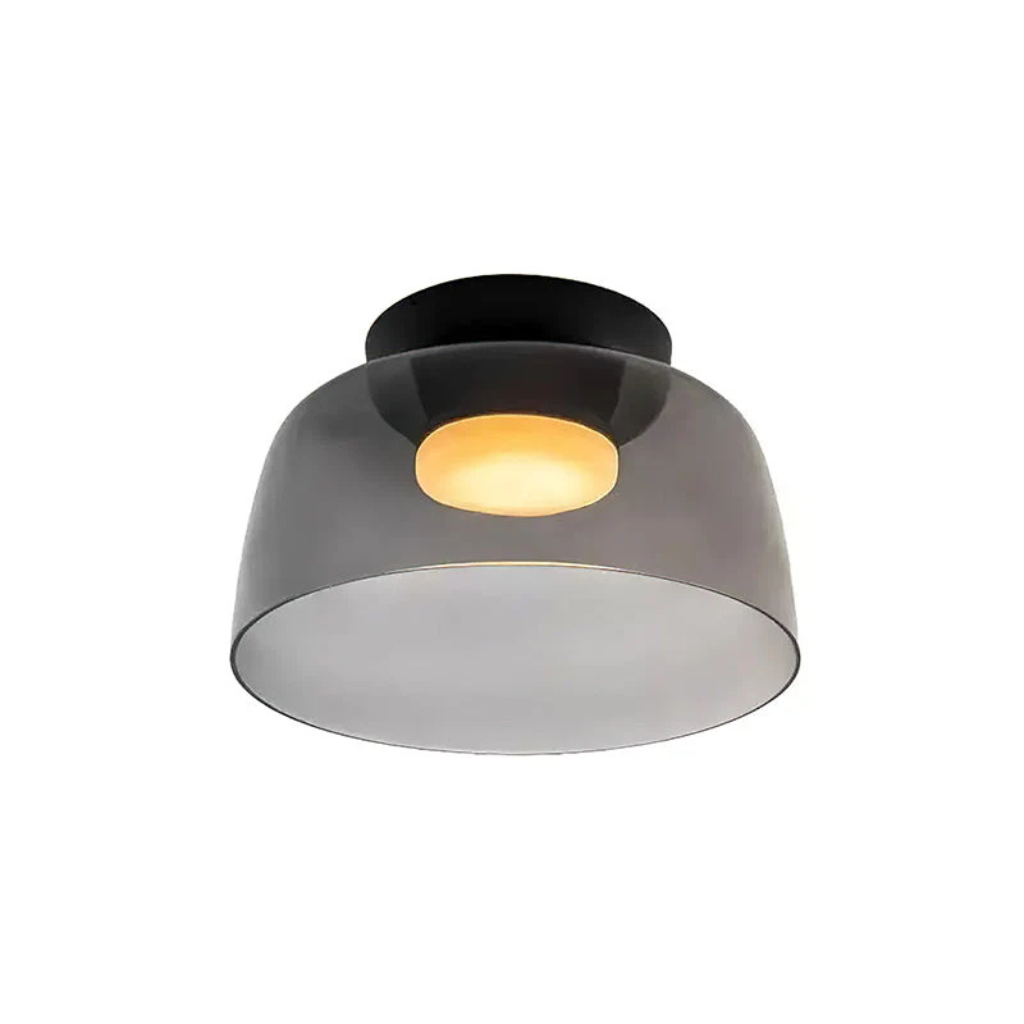 LED Oyster Light with Layered Glass Shade Mid-Century Flush Mount Ceiling Light for Bedroom Hallway