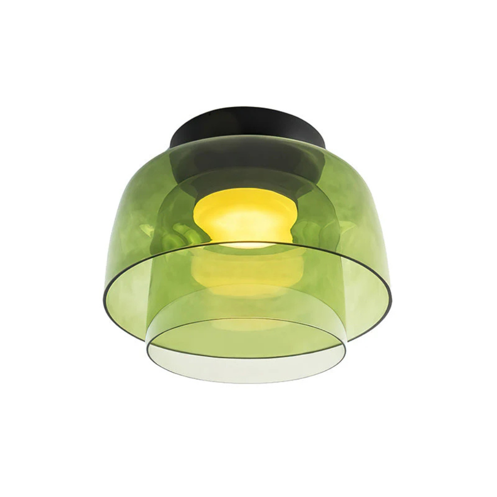 LED Oyster Light with Layered Glass Shade Mid-Century Flush Mount Ceiling Light for Bedroom Hallway