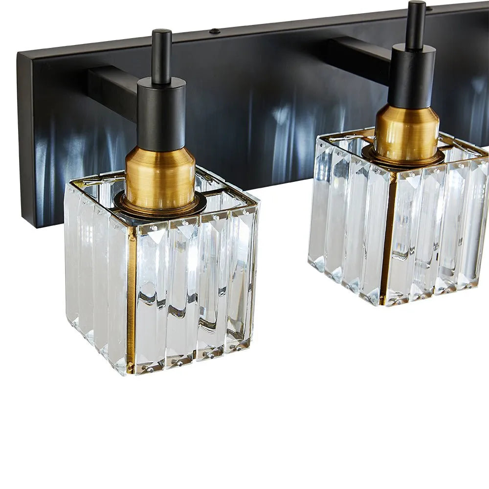 Bathroom Vanity Light Fixtures with Faceted Crystal and Metal Detail
