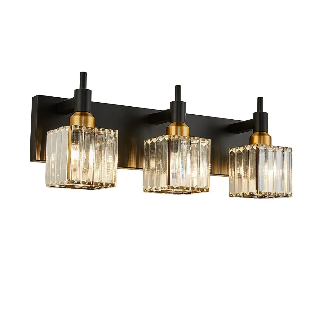 Bathroom Vanity Light Fixtures with Faceted Crystal and Metal Detail