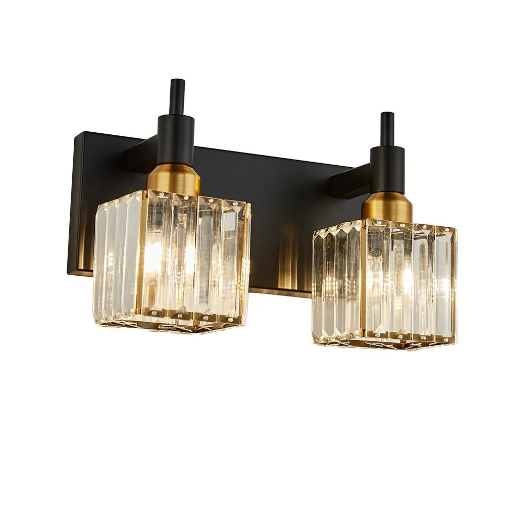 Bathroom Vanity Light Fixtures with Faceted Crystal and Metal Detail