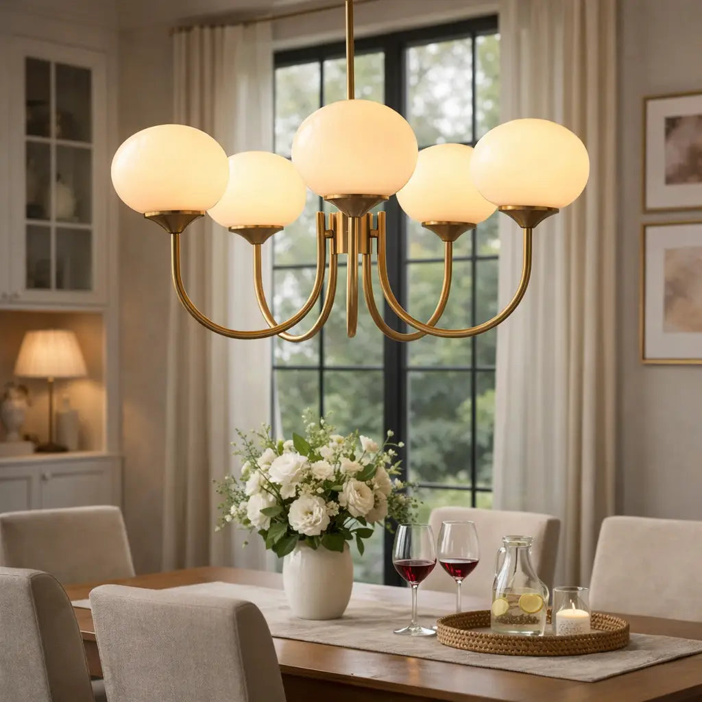 Glasblasen-Kronleuchter mit skulpturalen, mundgeblasenen Schirmen und modernem Lichtdesign