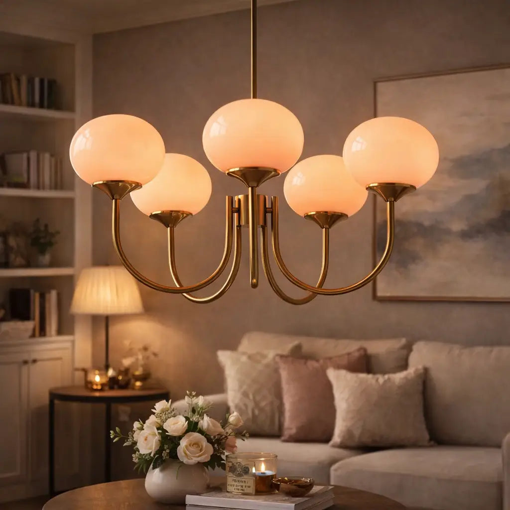Glasblasen-Kronleuchter mit skulpturalen, mundgeblasenen Schirmen und modernem Lichtdesign