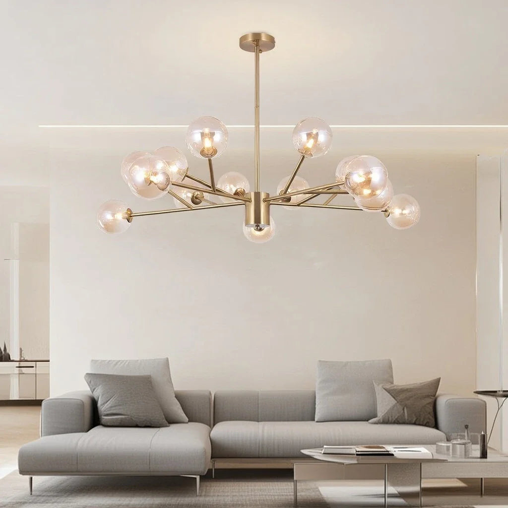 Chandelier Mid-Century 15-Light Glass Globe Sputnik with Spherical Center