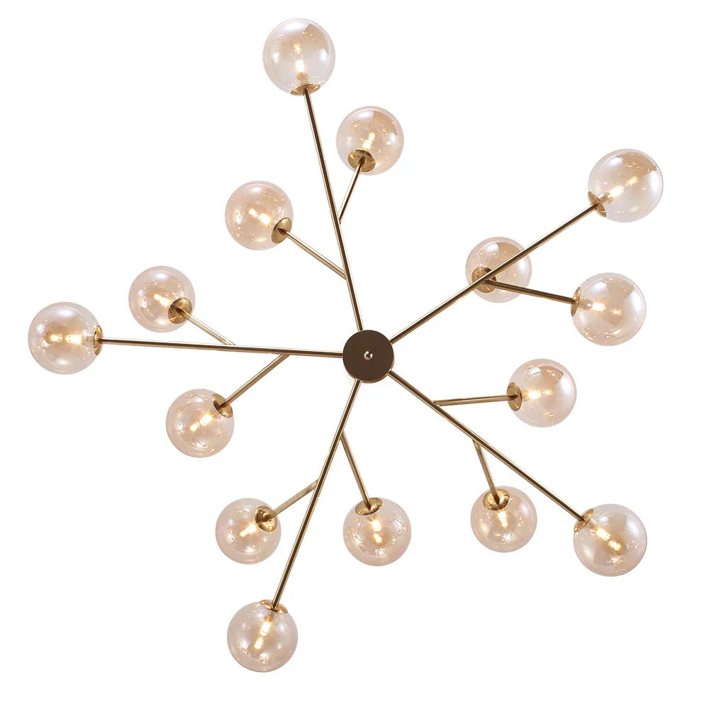 Chandelier Mid-Century 15-Light Glass Globe Sputnik with Spherical Center