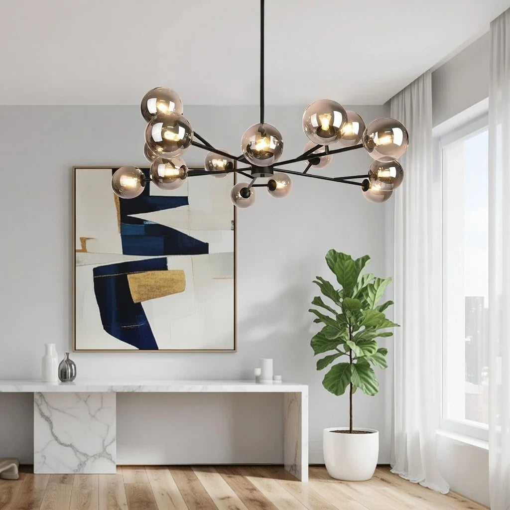 Chandelier Mid-Century 15-Light Glass Globe Sputnik with Spherical Center
