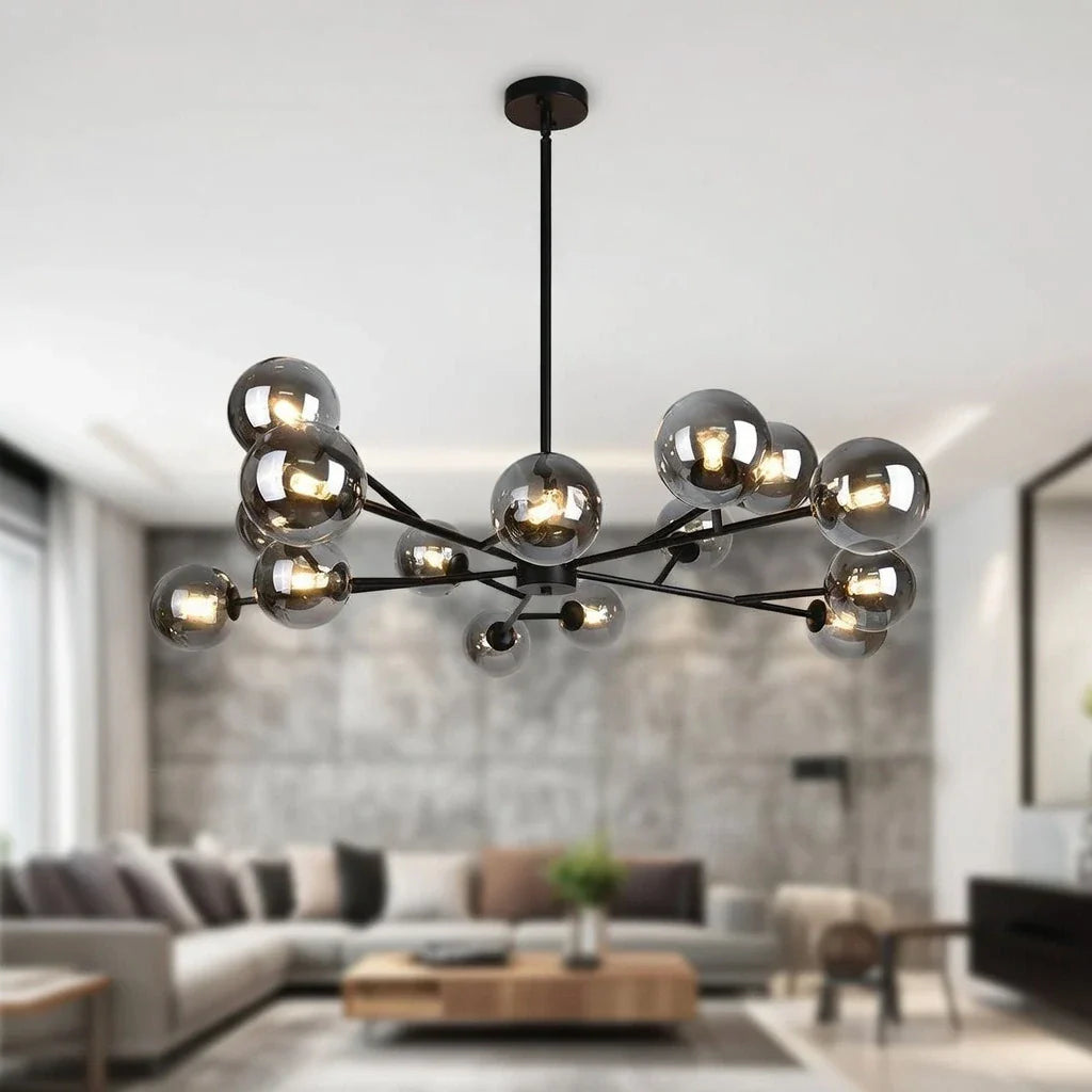 Chandelier Mid-Century 15-Light Glass Globe Sputnik with Spherical Center