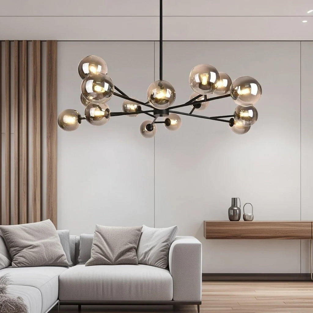 Chandelier Mid-Century 15-Light Glass Globe Sputnik with Spherical Center