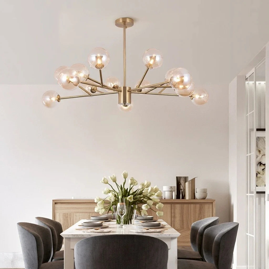 Chandelier Mid-Century 15-Light Glass Globe Sputnik with Spherical Center