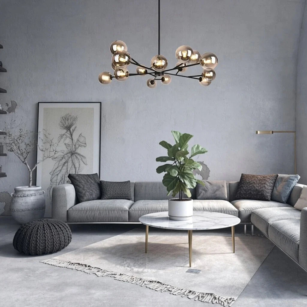 Chandelier Mid-Century 15-Light Glass Globe Sputnik with Spherical Center