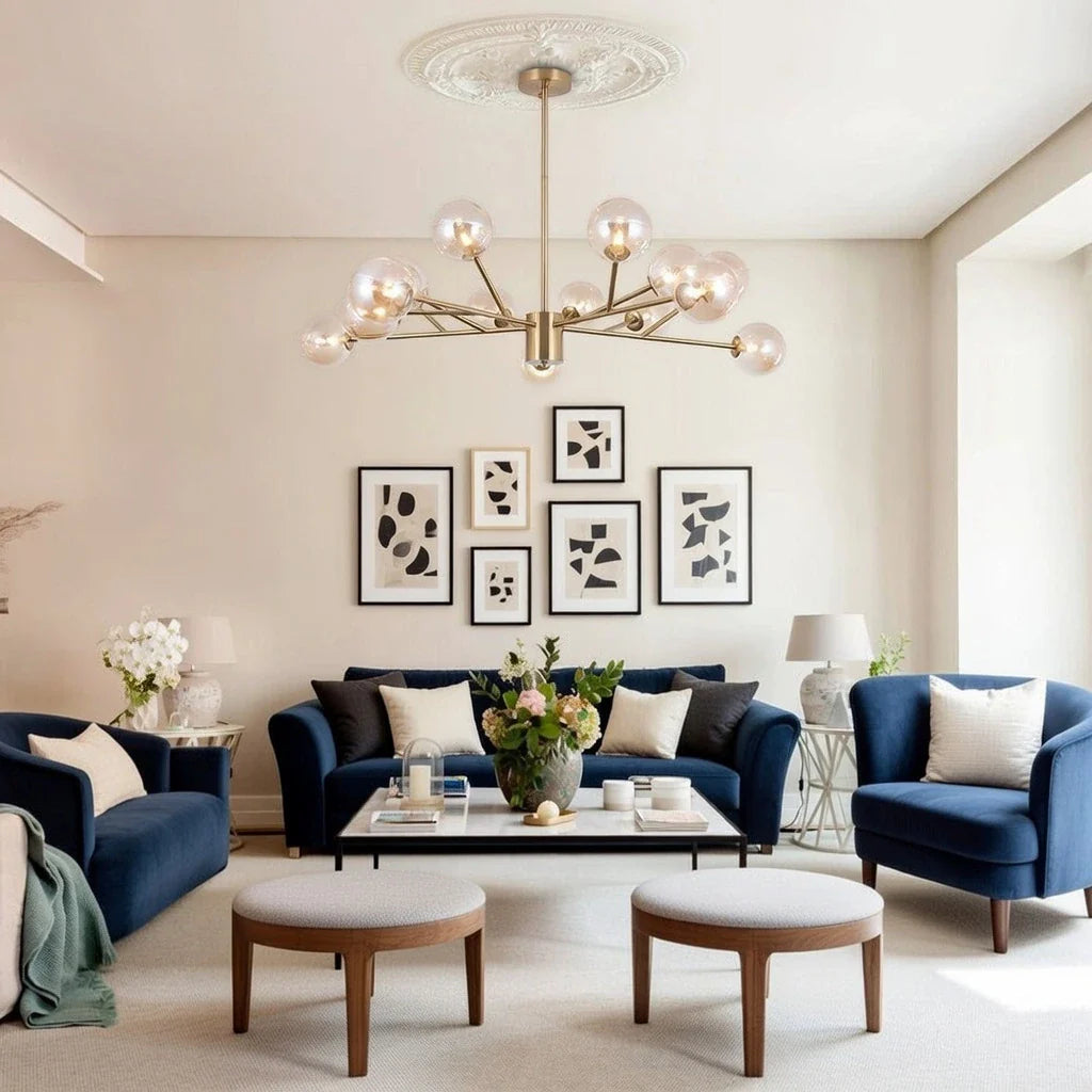 Chandelier Mid-Century 15-Light Glass Globe Sputnik with Spherical Center