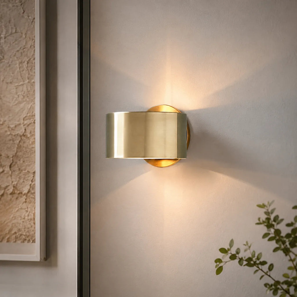 Wall Sconce Lamp with Mid Century Modern Gold Ring Design and Sculptural Circular Profile