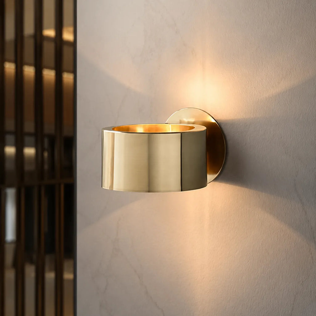 Wall Sconce Lamp with Mid Century Modern Gold Ring Design and Sculptural Circular Profile