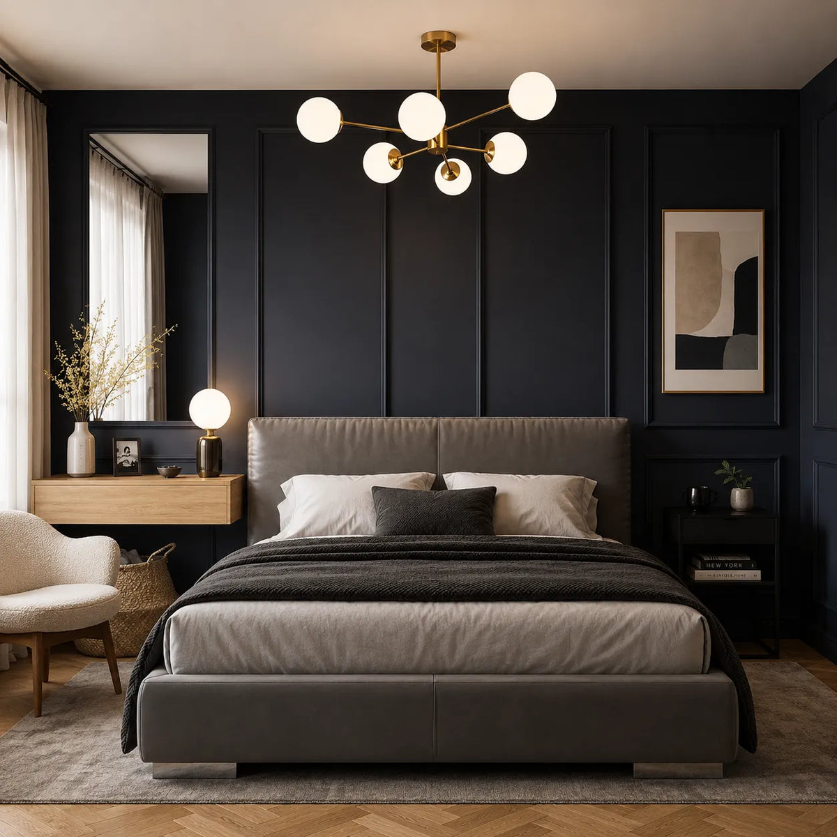 Kronleuchter im Mid-Century-Stil mit mattierten Glaskugeln, Sputnik-Design und mehreren Armen