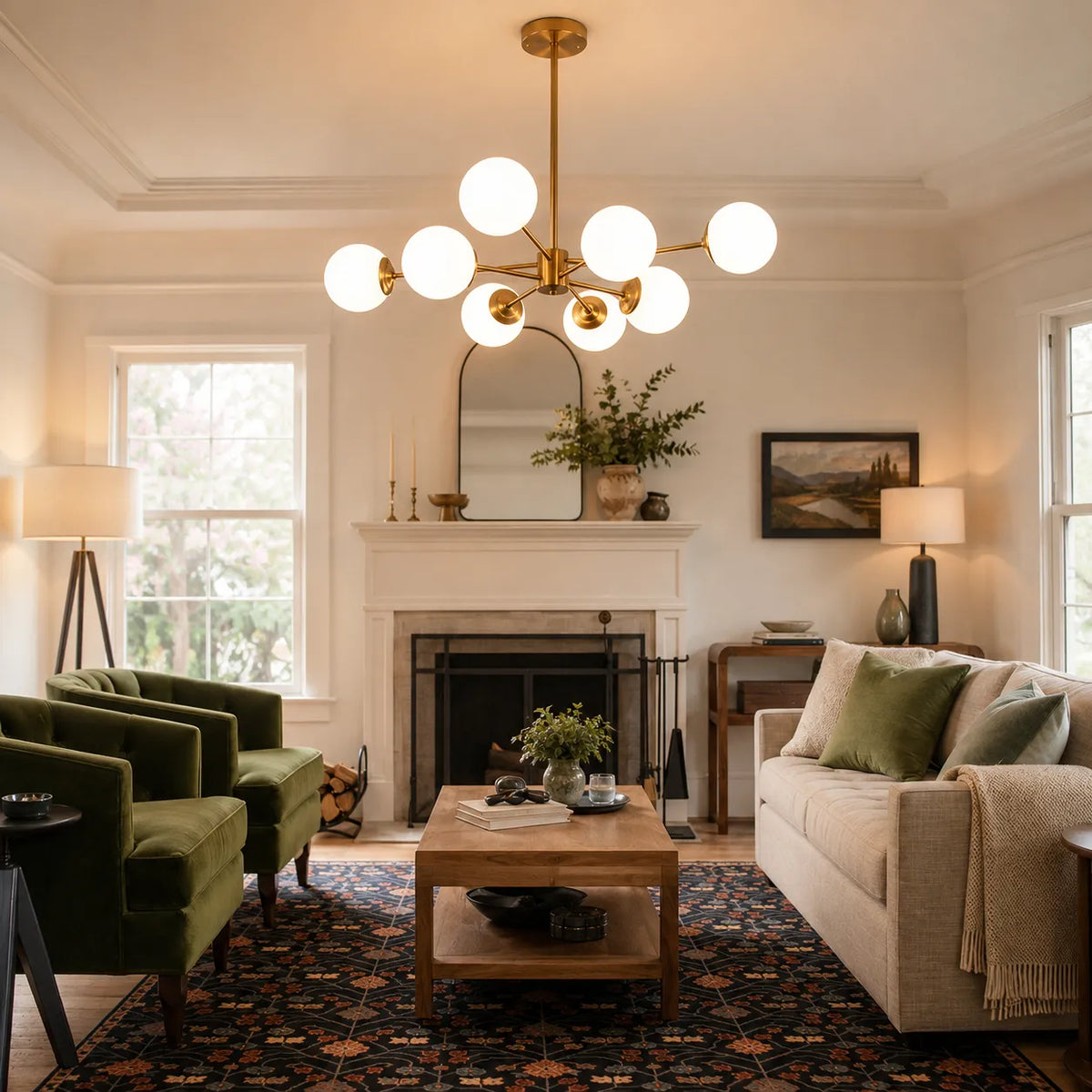 Kronleuchter im Mid-Century-Stil mit mattierten Glaskugeln, Sputnik-Design und mehreren Armen