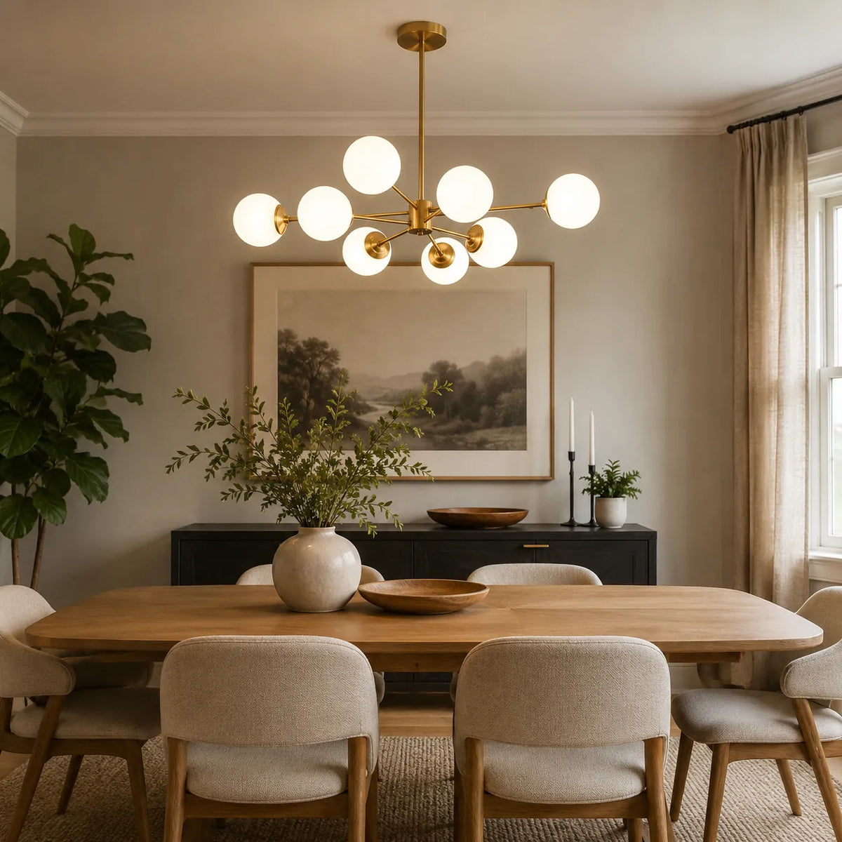 Kronleuchter im Mid-Century-Stil mit mattierten Glaskugeln, Sputnik-Design und mehreren Armen
