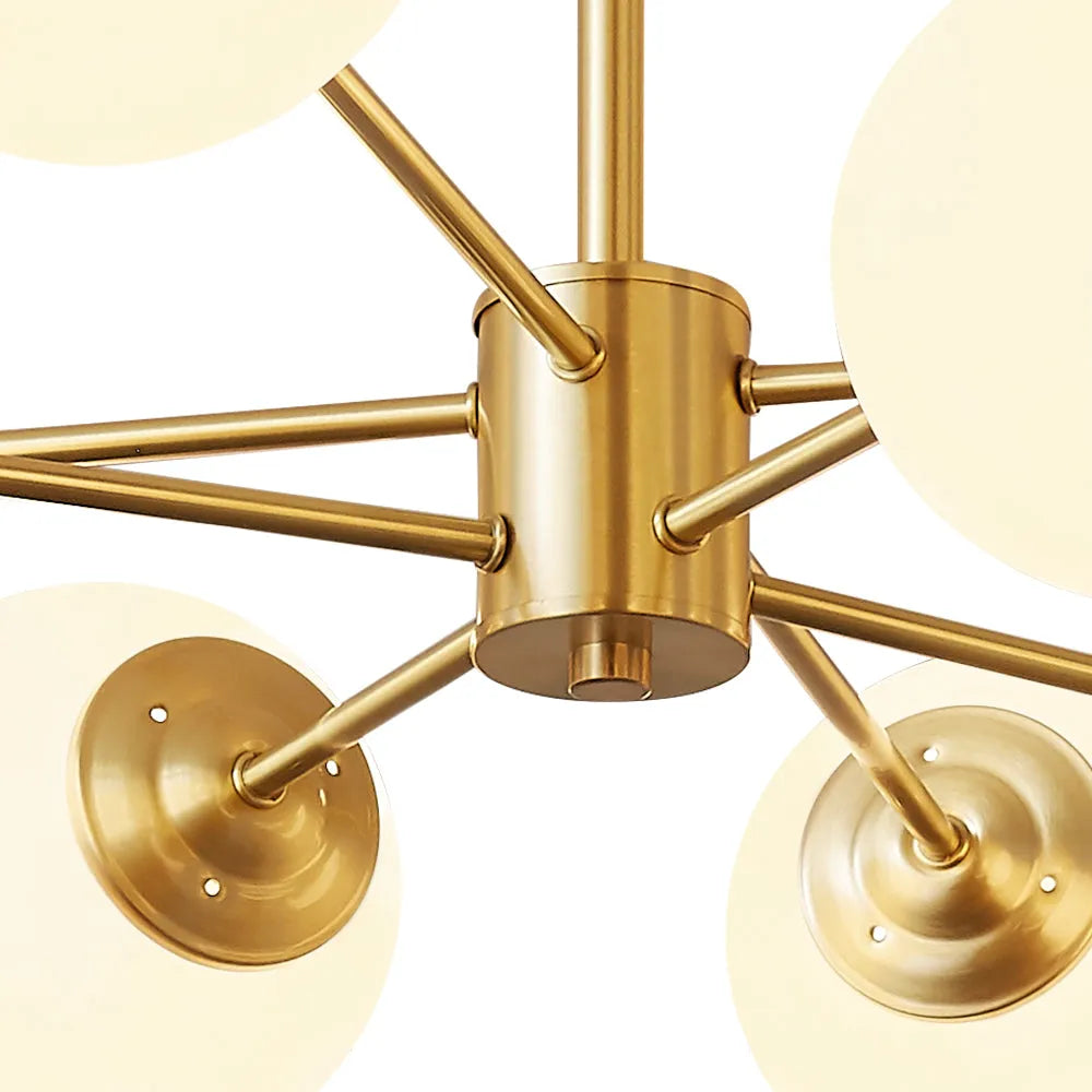 Lustre Sputnik du milieu du siècle avec globes en verre dépoli et plusieurs bras