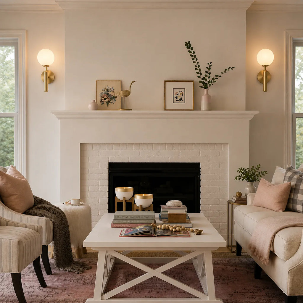 Lounge Wall Lights with Frosted Glass Globe and Mid-Century Metal Arm