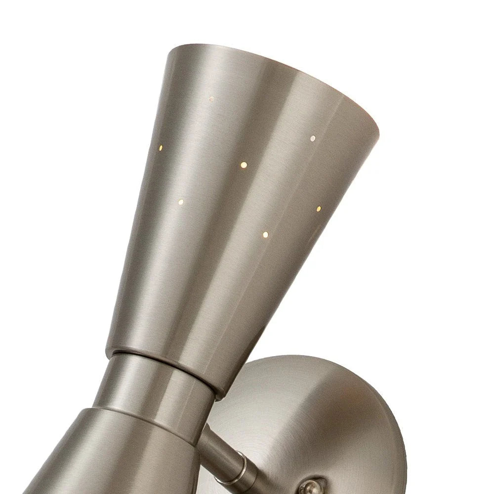 Wall Sconce Lamp with Mid Century Hourglass Cone Shades and Starry Perforated Design