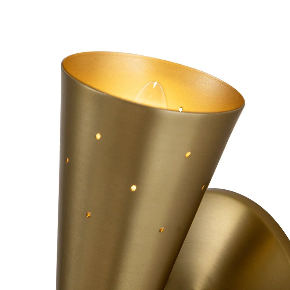 Wall Sconce Lamp with Mid Century Hourglass Cone Shades and Starry Perforated Design