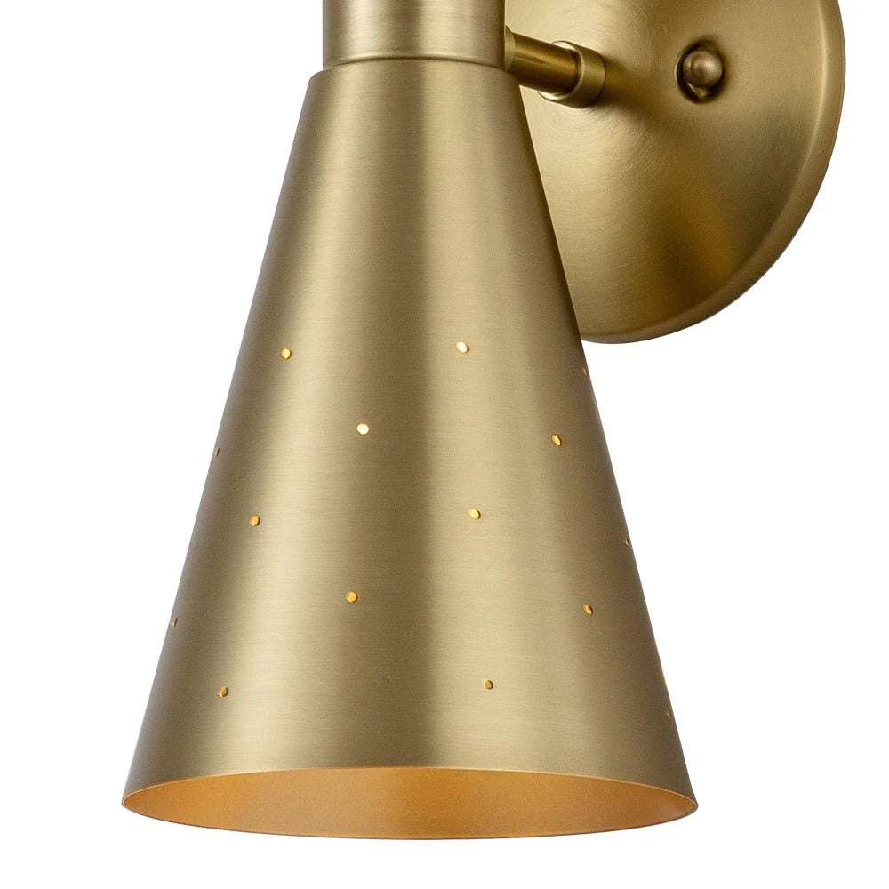 Wall Sconce Lamp with Mid Century Hourglass Cone Shades and Starry Perforated Design