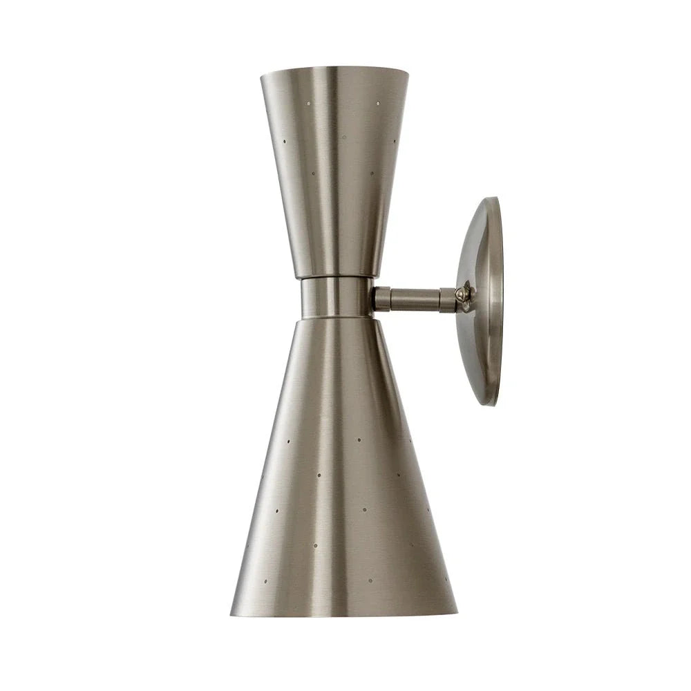 Wall Sconce Lamp with Mid Century Hourglass Cone Shades and Starry Perforated Design