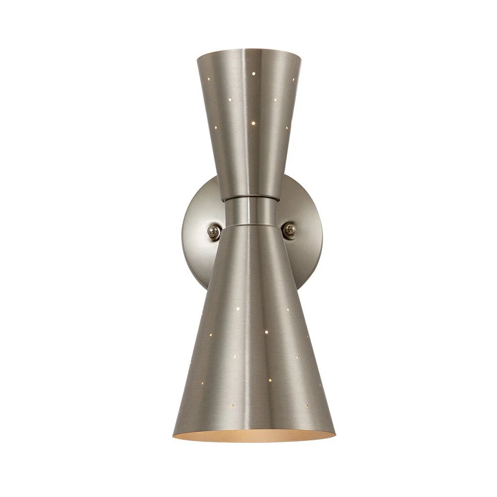 Wall Sconce Lamp with Mid Century Hourglass Cone Shades and Starry Perforated Design