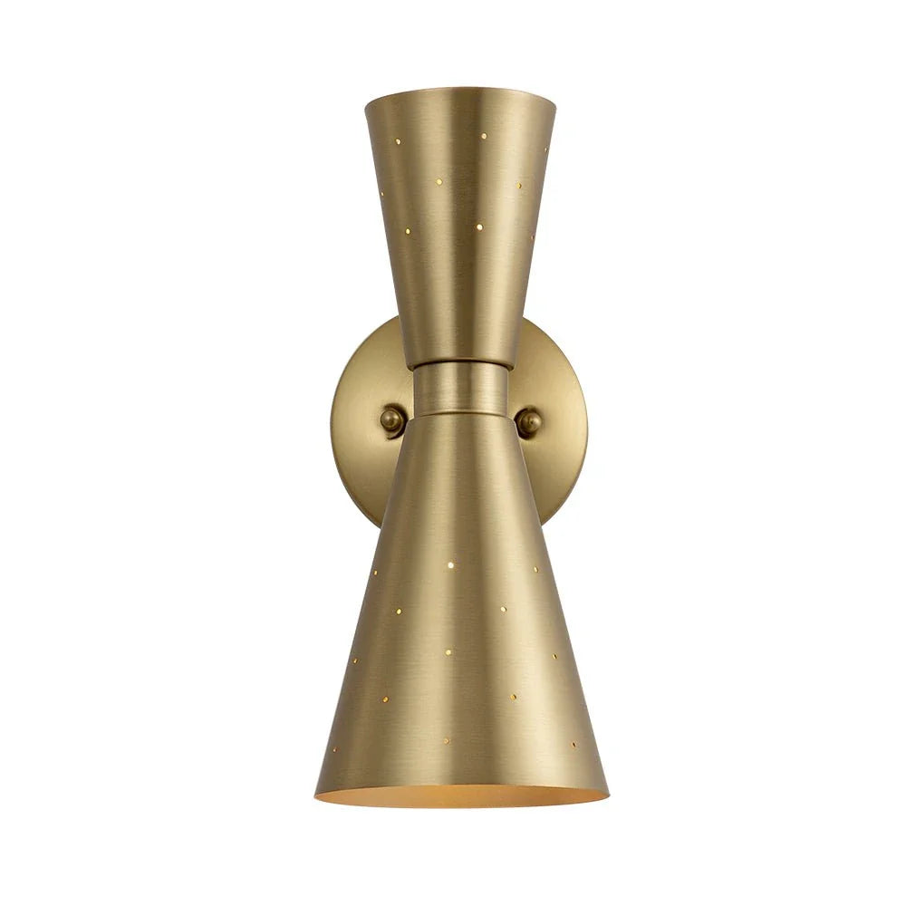 Wall Sconce Lamp with Mid Century Hourglass Cone Shades and Starry Perforated Design