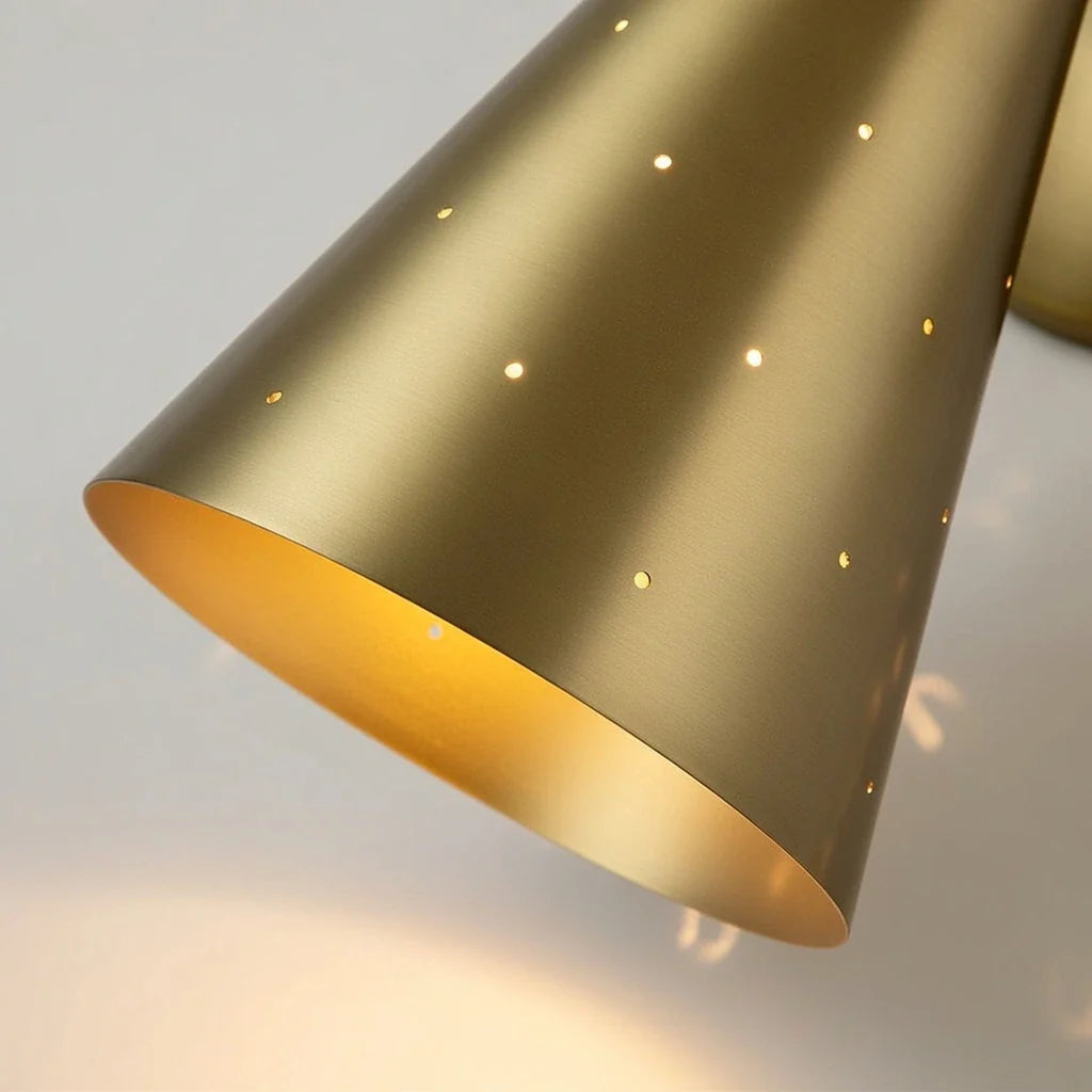 Wall Sconce Lamp with Mid Century Hourglass Cone Shades and Starry Perforated Design