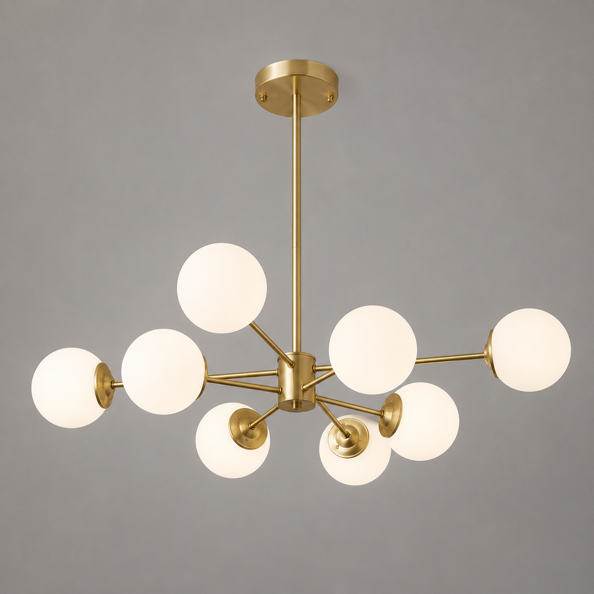 Kronleuchter im Mid-Century-Stil mit mattierten Glaskugeln, Sputnik-Design und mehreren Armen