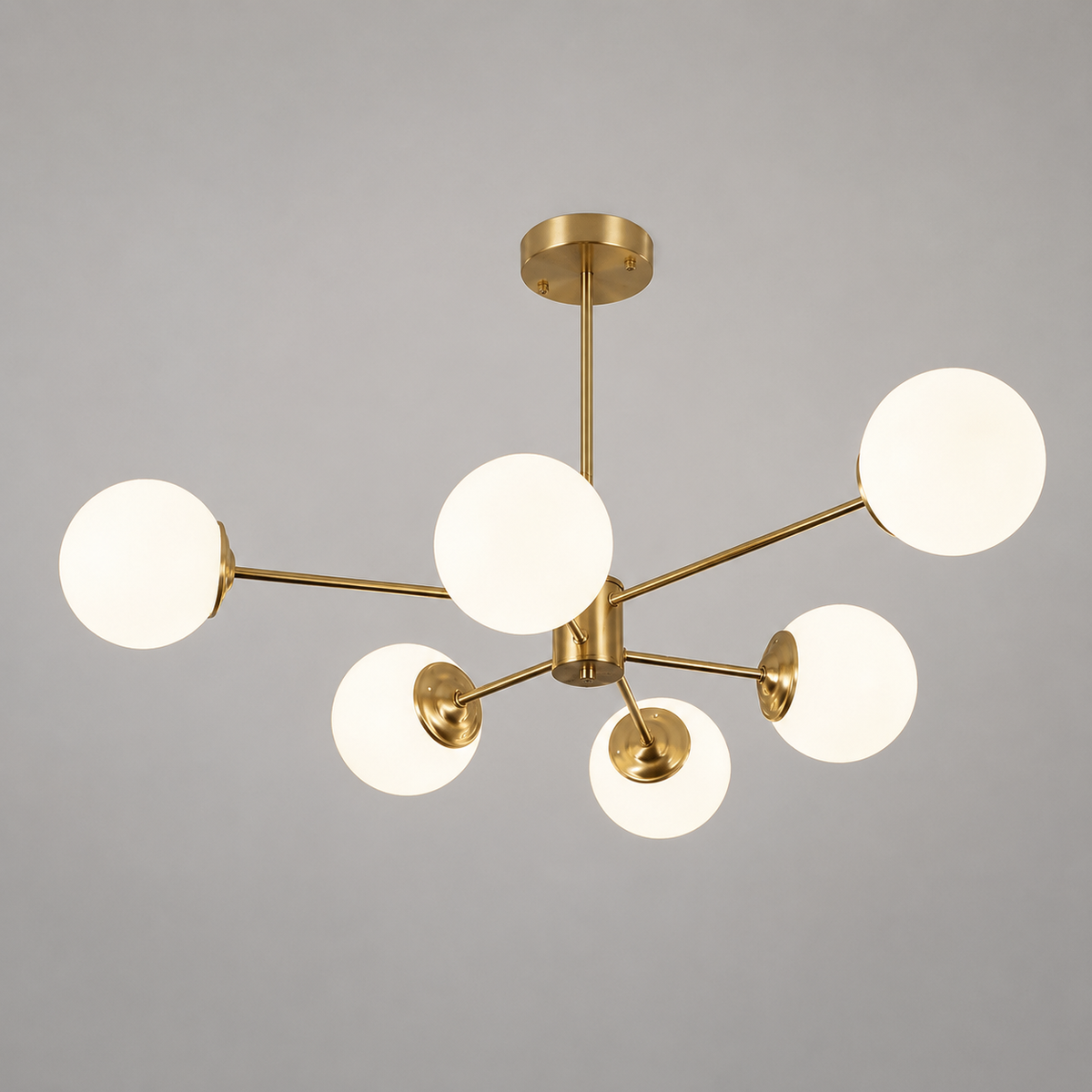 Kronleuchter im Mid-Century-Stil mit mattierten Glaskugeln, Sputnik-Design und mehreren Armen