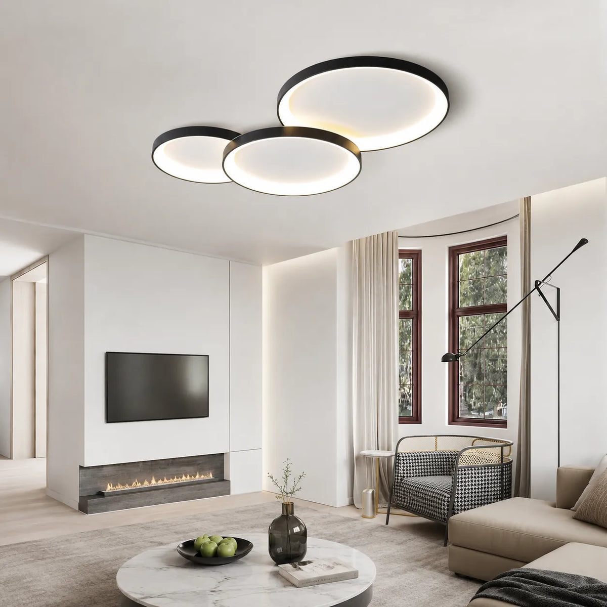 LED Oyster Light with Ring Design Flush Mount Ceiling Light for Bedroom Dining Room
